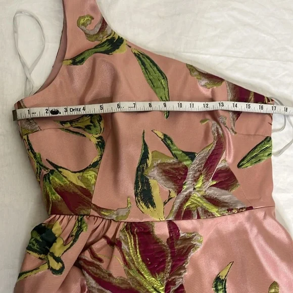 MARCHESA NOTTE One-shoulder Draped Floral-Jacquard Midi Dress in Blush sz 4 NWT - Picture 10 of 16